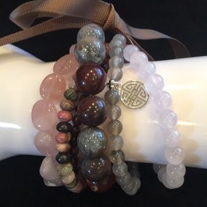 Multistrand pearl and natural stone bracelet set